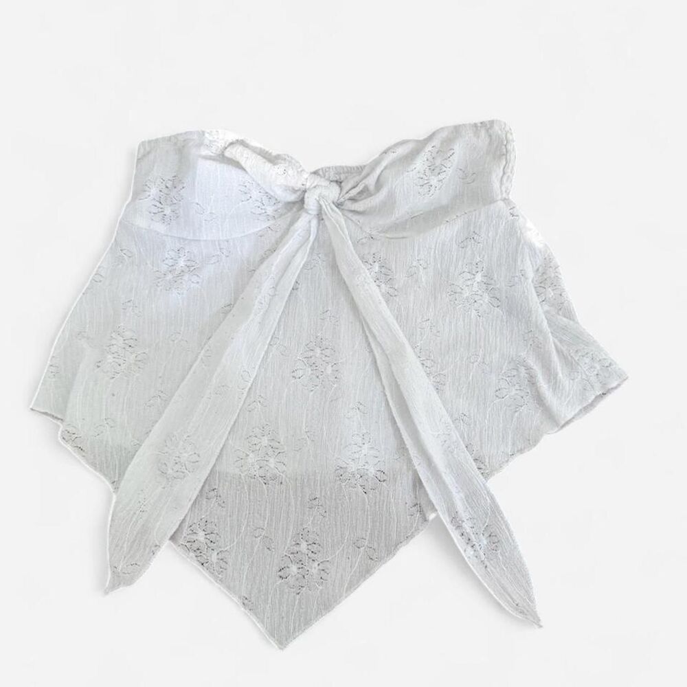 Coquette White Eyelet Embroidered Tie Front Strapless Top